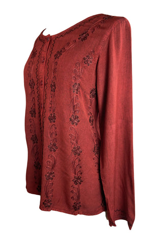 Women's Boho Medieval Embroidered Button-Down Full Sleeve Shirt Blouse﻿ - Agan Traders, Burgundy