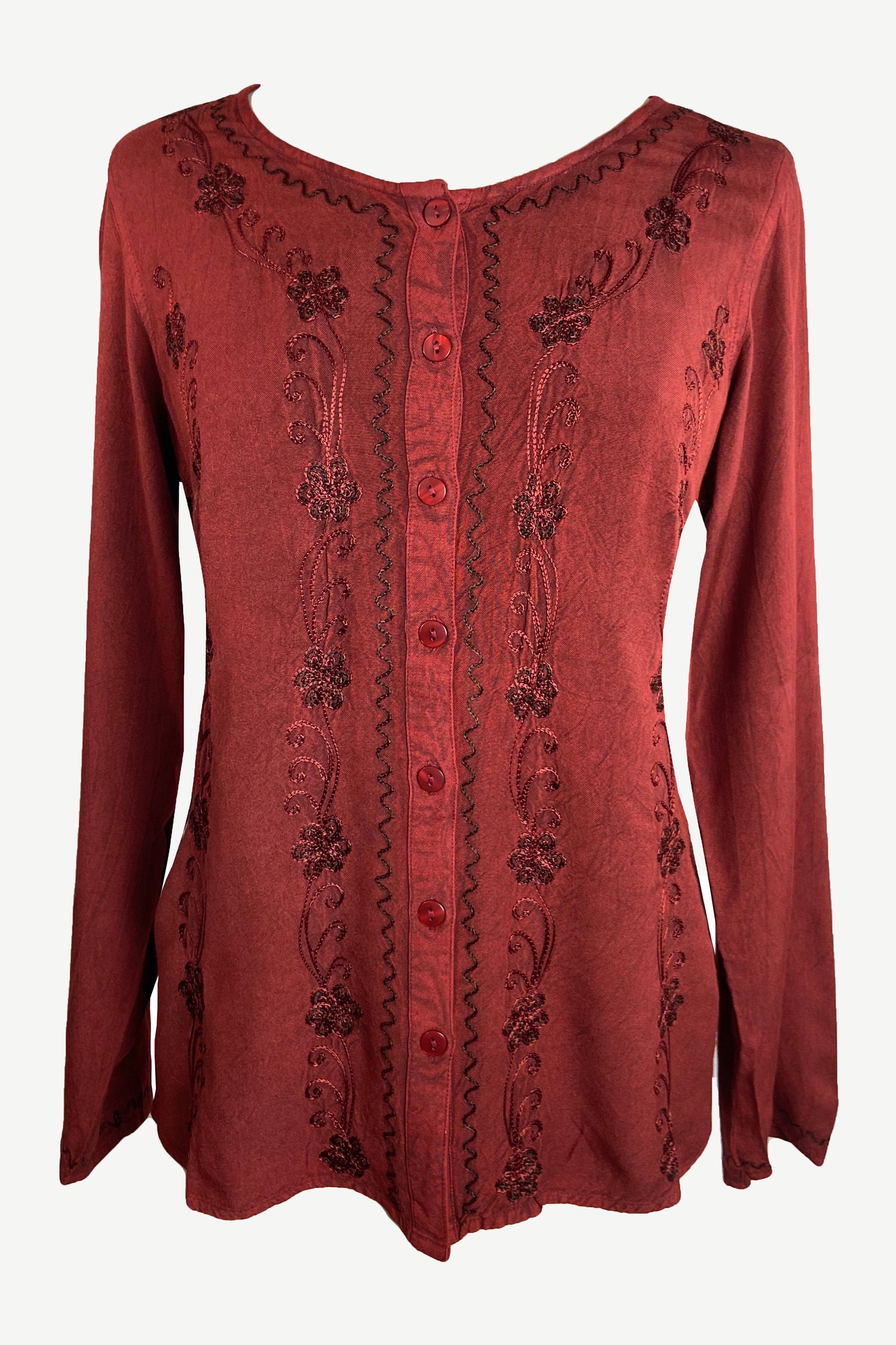 27 707 B Women's Boho Medieval Embroidered Button Down Full Sleeve