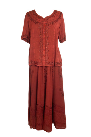 Gypsy Medieval Scoop Neck Embroidered Top Blouse - Agan Traders, Burgundy