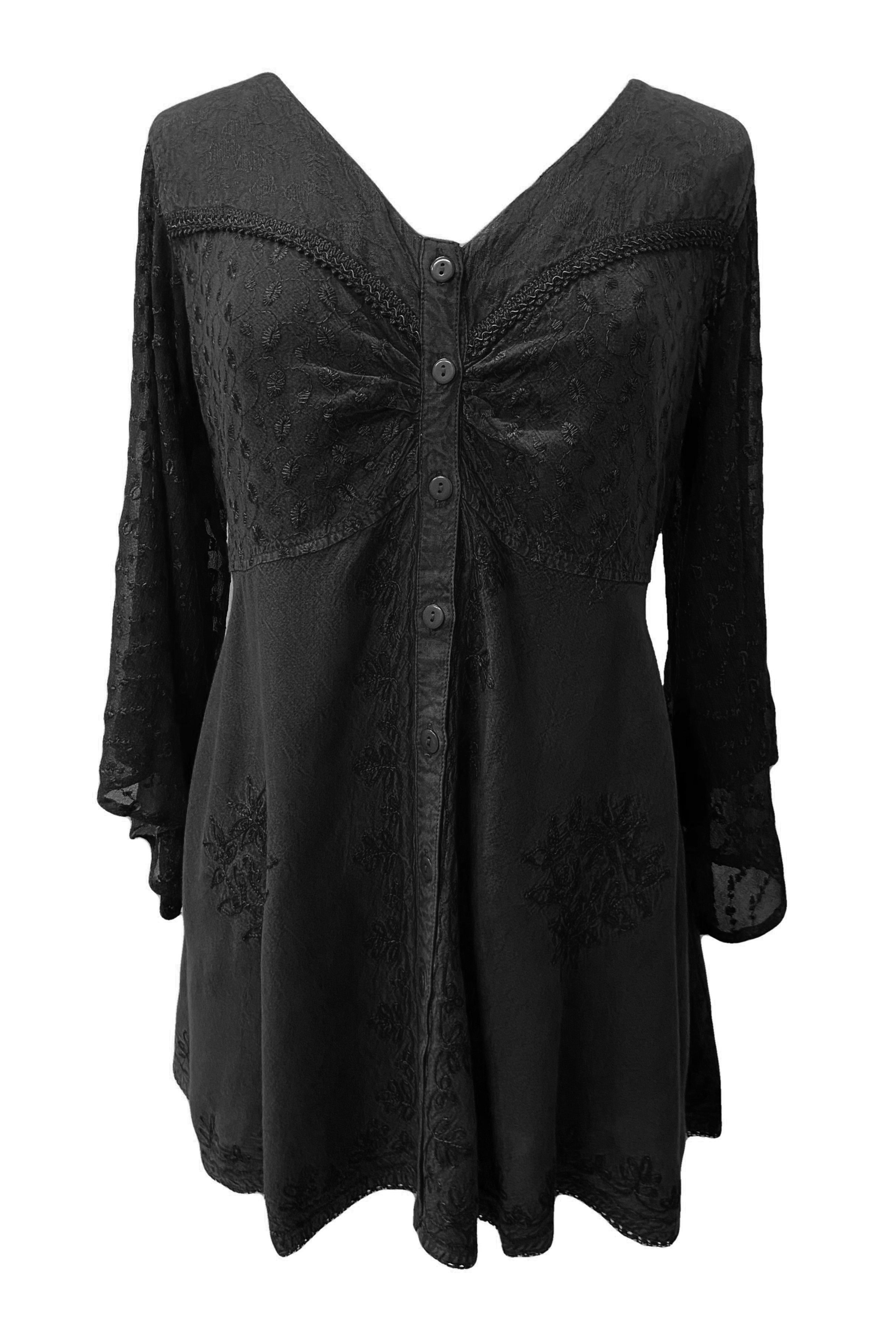 18 607 B Medieval Gothic Embroidered Button Down Sheer Lace Sleeve Top ...
