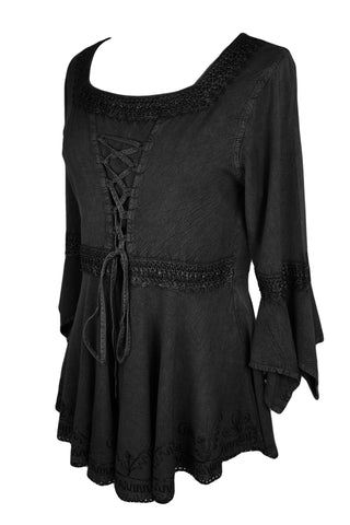301 NB Medieval Gothic Corset Handkerchief Flare Blouse Tunic - Agan Traders, Black