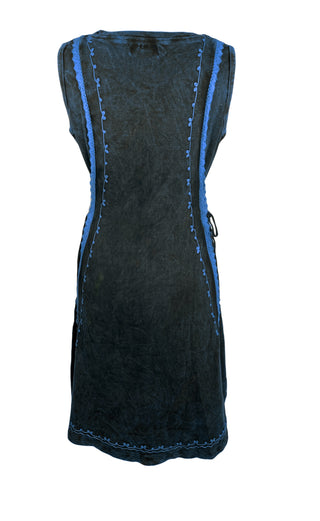 R 309 DR High Low Rib Cotton Stretchy Sleeveless Embroidered Mid Length Dress - Agan Traders, Blue