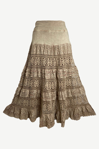 21494 SKT Cotton Full Heavy Lace Tiered Lined Long Broom Skirt - Agan Traders, Beige