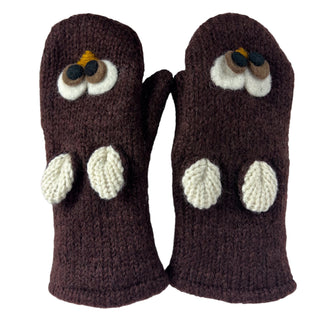 Assorted Highland Soft Wool Fleece Lined Outdoor Animal Mitten Glove - Agan Traders, Brown Owl