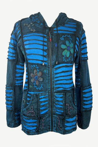 362 RJ Bohemian Knit Rib Cotton Razor Cut Funky Hoodie Sweatshirt Jacket - Agan Traders, Blue