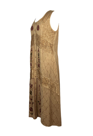 1031 E DR Women’s Boho Summer Sleeveless Embroidered Button Down Sun Dress Gown - Agan Traders, Camel