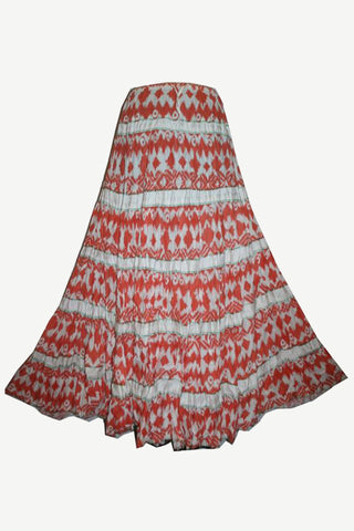 Tiered Long Funky Beach summer Gypsy Cotton skirt - Agan Traders, Orange/White