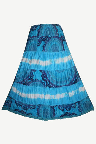 Soft Crinkle Tie Dye Lace Skirt - Agan Traders, Turquoise