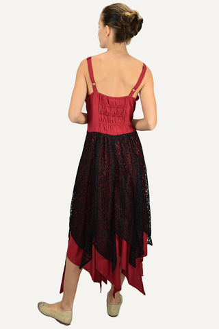Asymmetrical Hem Net Renaissance Gothic Spaghetti Strap Summer Dress - Agan Traders, Black Red