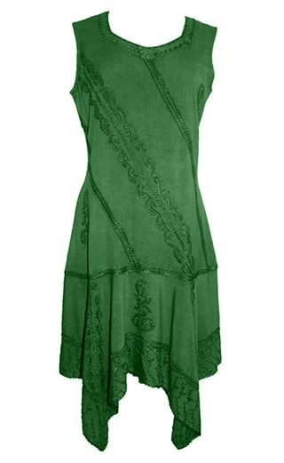 Gypsy Peasant Funky Asymmetrical Hem Short Dress - Agan Traders, Emerald Green