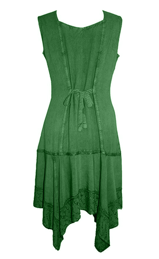 Gypsy Peasant Funky Asymmetrical Hem Short Dress - Agan Traders, Emerald Green