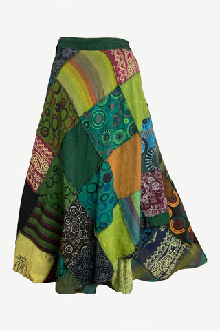 WS 411 Women's Hippie Long Wrap Patch Cotton Boho Renaissance Skirt Maxi - Agan Traders, Green