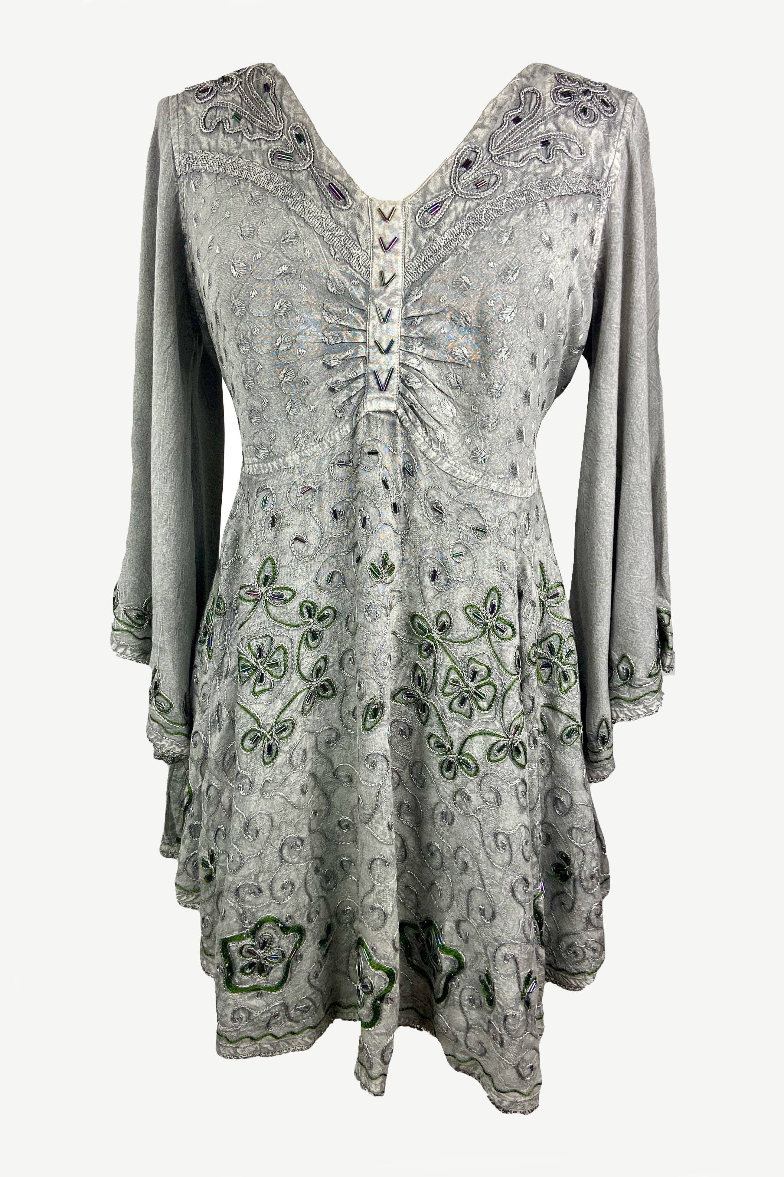 Women's Roman Butterfly Bell Sleeve Flare Hem Embroidered Sequin Tunic ...