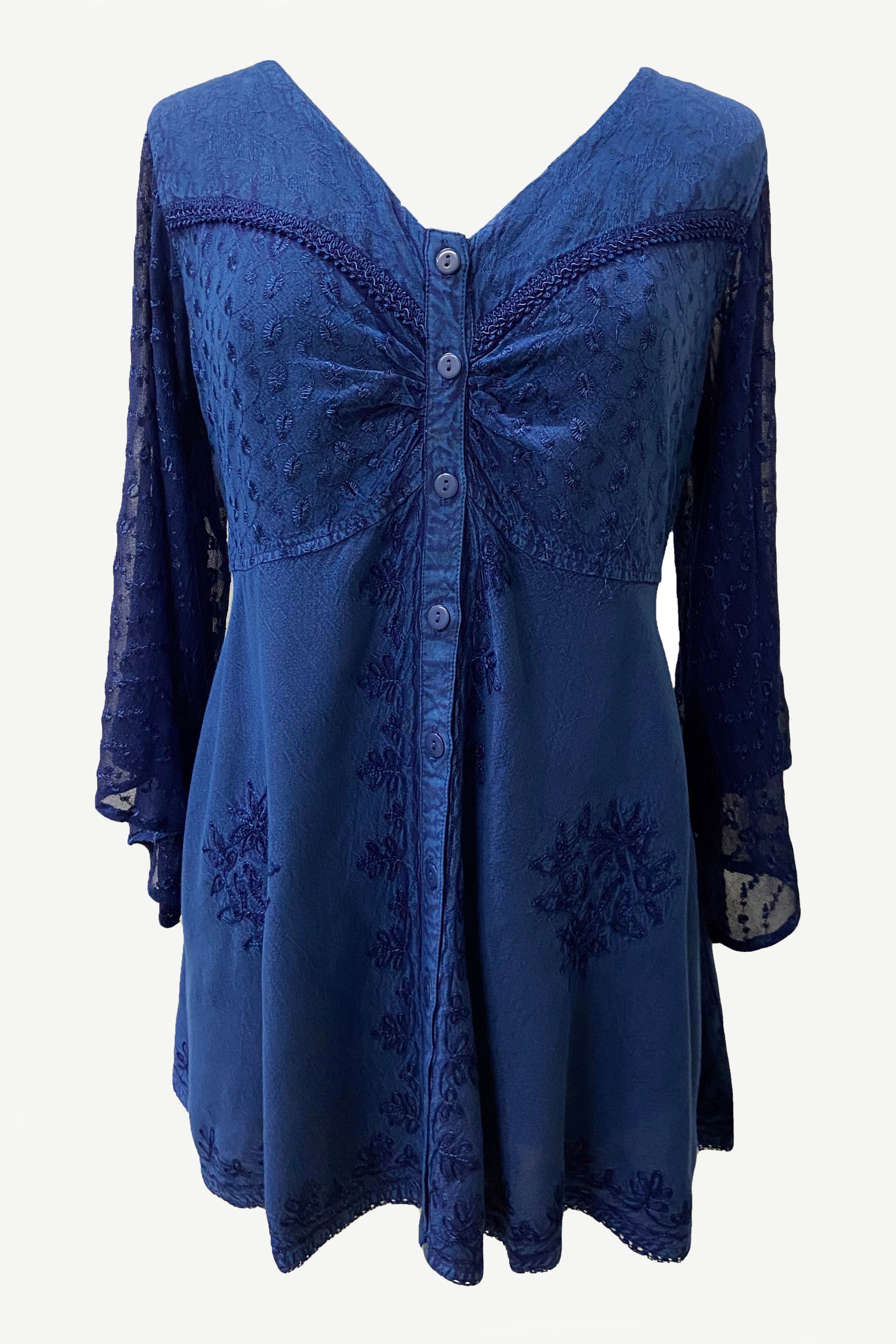 18 607 B Medieval Gothic Embroidered Button Down Sheer Lace Sleeve Top ...