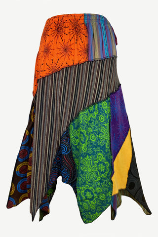R 408 Women's Gypsy Tribal Boho Knit Cotton Asymmetrical Printed Patch Skirt Maxi - Agan Traders; Multi 410