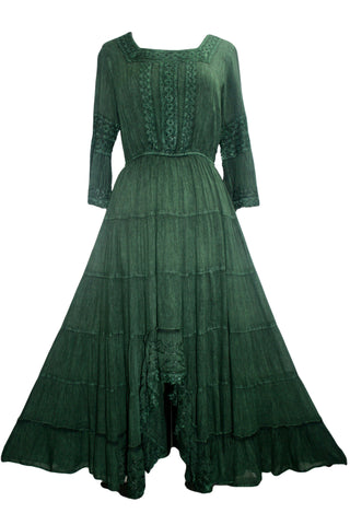 186022 DR Vintage Medieval Crepe High-Low Tier Lace Square Neckline Dress Gown - Agan Traders, E Green