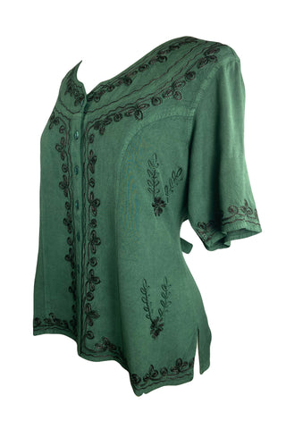 Gypsy Medieval Scoop Neck Embroidered Top Blouse - Agan Traders, E Green