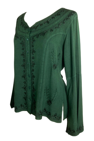 Gypsy Medieval Embroidered Gothic Peasant Top Bell Blouse - Agan Traders, Green