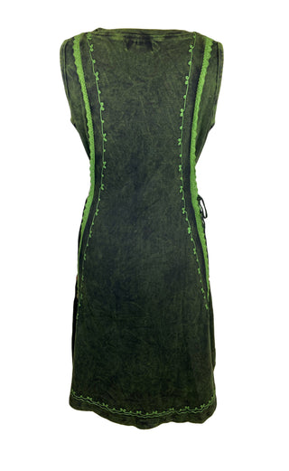 R 309 DR High Low Rib Cotton Stretchy Sleeveless Embroidered Mid Length Dress - Agan Traders, Green