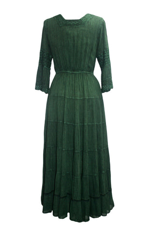 186022 DR Vintage Medieval Crepe High-Low Tier Lace Square Neckline Dress Gown - Agan Traders, E Green