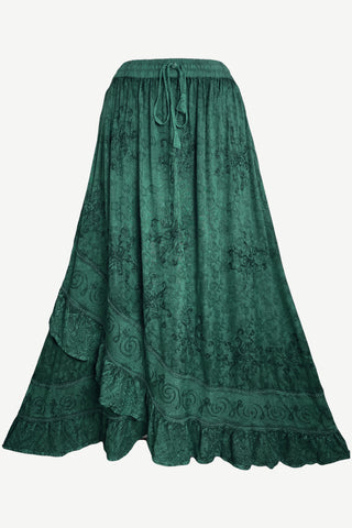 Gypsy Medieval Embroidered Asymmetrical Cross Ruffle Hem Skirt - Agan Traders, H Green