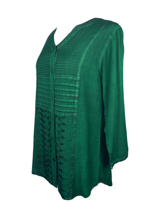 Women's Vintage Long Sleeve Rounded Sweet Heart Button Down Tunic Blouse - Agan Traders, Green