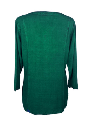 Women's Vintage Long Sleeve Rounded Sweet Heart Button Down Tunic Blouse - Agan Traders, Green