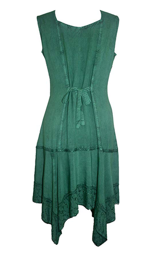 Gypsy Peasant Funky Asymmetrical Hem Short Dress - Agan Traders, Hunter Green