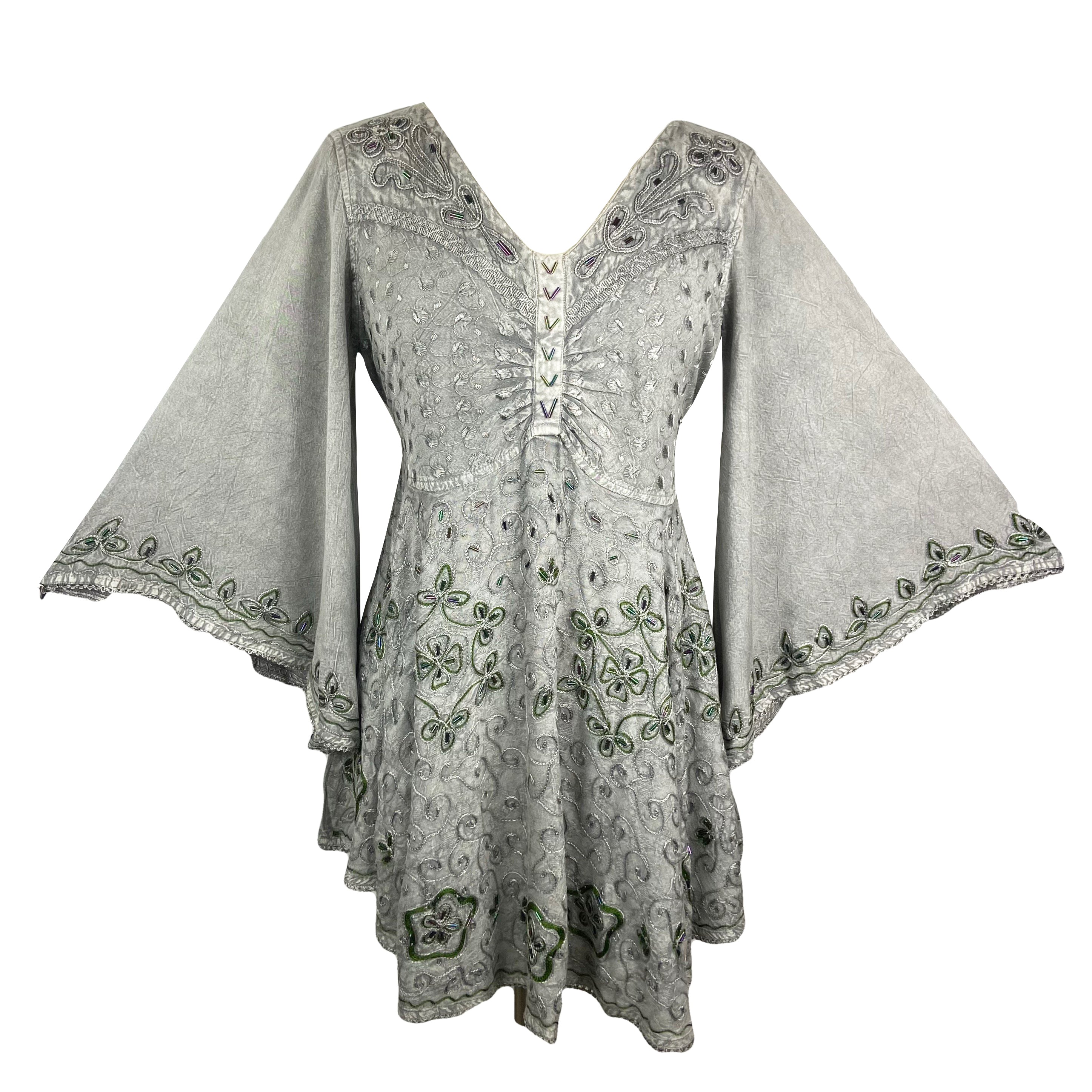 Women's Roman Butterfly Bell Sleeve Flare Hem Embroidered Sequin Tunic ...