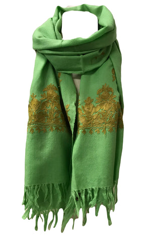 100% Wool Embroidered Soft Floral Cashmere Pashmina High-Quality Shawl - Agan Traders, Green