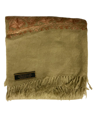 100% Wool Embroidered Soft Floral Cashmere Pashmina High-Quality Shawl - Agan Traders, Olive