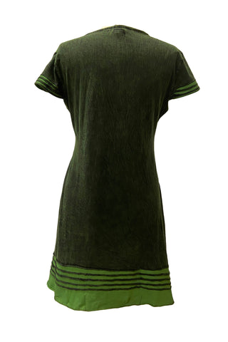 R 309 DR Rib Cotton Light Weight Razor Cut Patched Summer Cap Sleeve Knee Length Dress - Agan Traders, Green