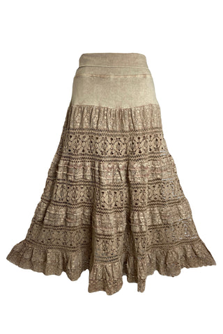 21494 SKT Cotton Full Heavy Lace Tiered Lined Long Broom Skirt - Agan Traders, Beige