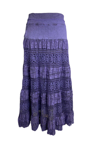 21494 SKT Cotton Full Heavy Lace Tiered Lined Long Broom Skirt - Agan Traders, Lavender