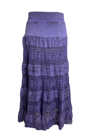 21494 SKT Cotton Full Heavy Lace Tiered Lined Long Broom Skirt - Agan Traders, Lavender