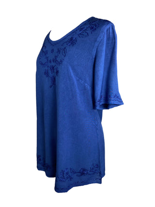 27710 B Medieval Embroidered Round Neck Short Sleeve Tunic Blouse - Agan Traders, Blue