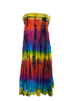 61 SKT Rainbow Soft Cotton Convertible Lined Tie Dye Gypsy Skirt Dress - Agan Traders, Rainbow