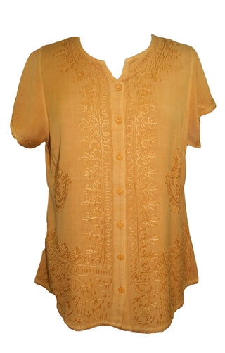 Medieval Bohemian Embroidered Top Shirt Blouse - Agan Traders, Mustard
