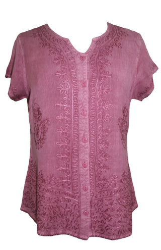 Medieval Bohemian Embroidered Top Shirt Blouse - Agan Traders, Dusty Pink