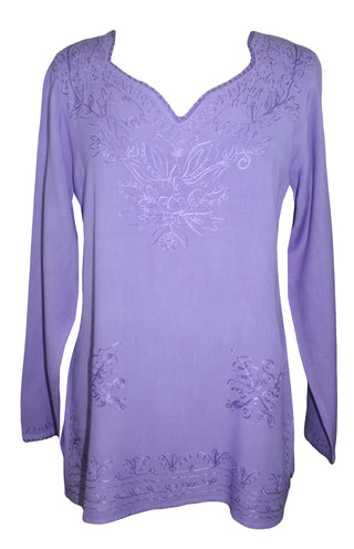 Diamond Neck Renaissance Embroidered Blouse - Agan Traders, Lavender