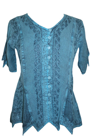 Gypsy Medieval Netted Assymetrical Vintage Top Blouse - Agan Traders, Turquoise