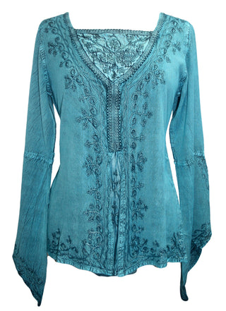 Renaissance Gypsy Bell Sleeve Blouse Top - Agan Traders, Turquoise