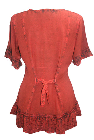 Medieval Peasant Bohemian Ruffle Gypsy Ari Blouse Top - Agan Traders, B Red