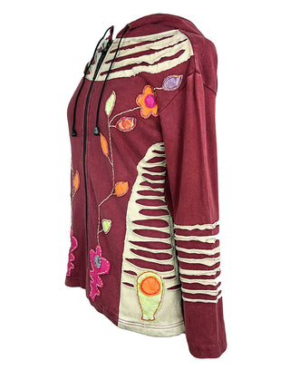 356 RJ Boho Tie Dye Gypsy Hoodie Sweatshirt Rib Cotton Sweatshirt Jacket - Agan Traders, Burgundy