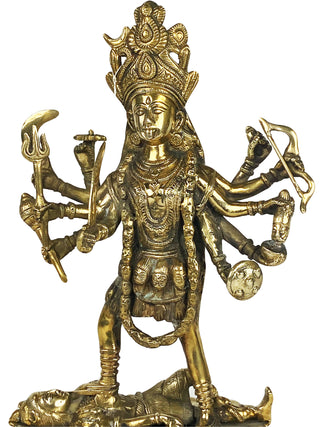 Agan Traders Brass Kali Statue With 10 Arms Made in Nepal[8 lb; 13 inches Tall] - Agan Traders
