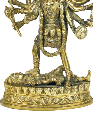 Agan Traders Brass Kali Statue With 10 Arms Made in Nepal[8 lb; 13 inches Tall] - Agan Traders