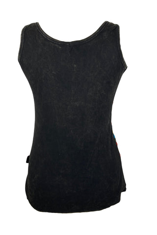 0080 RB Soft Knit Sleeveless Wide Strap Embroidered Tank Top Blouse - Agan Traders, Black