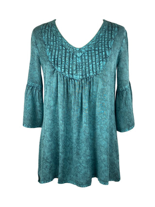 609 B Women's Vintage Medieval V Neck Striped Blouse Tunic - Agan Traders, Turquoise