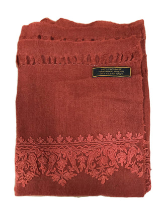 100% Wool Embroidered Soft Floral Cashmere Pashmina High-Quality Shawl - Agan Traders, Rust
