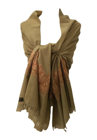 100% Wool Embroidered Soft Floral Cashmere Pashmina High-Quality Shawl - Agan Traders, Olive
